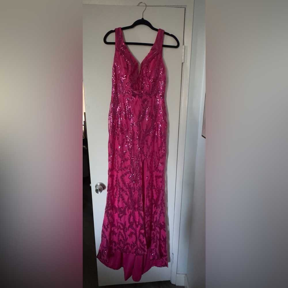 New Glamorous Pink Sequin V-Neck Gown